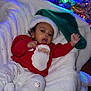 Amir joined the competition — help win amazing prizes! baby, child, christmas, holiday, festive, pajamas, santa_hat, blanket, lights, decorations, indoors, smiling, cute, cozy, holiday_lights, christmas_tree, celebration, person, infant, relaxing