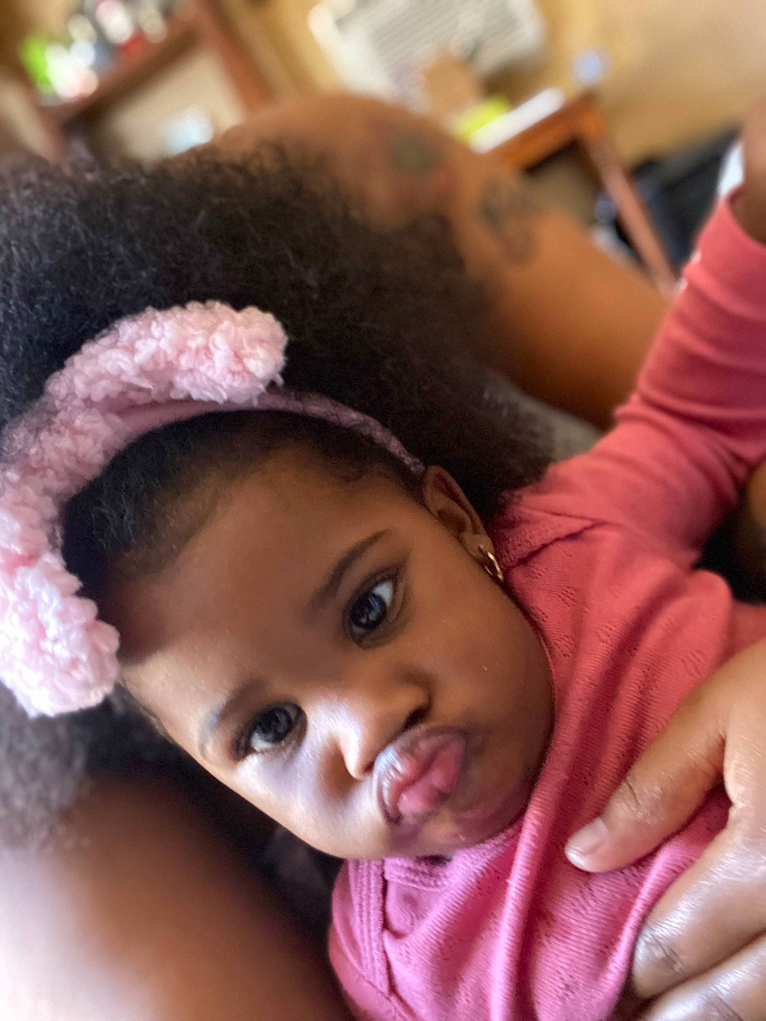 Aunteria joined the competition — help win amazing prizes! black_hair, cap, cheek, child, chin, close_up, eyebrow, eyelash, fun, gesture, hairstyle, happy, iris, lip, magenta, mouth, nose, person, pink, skin