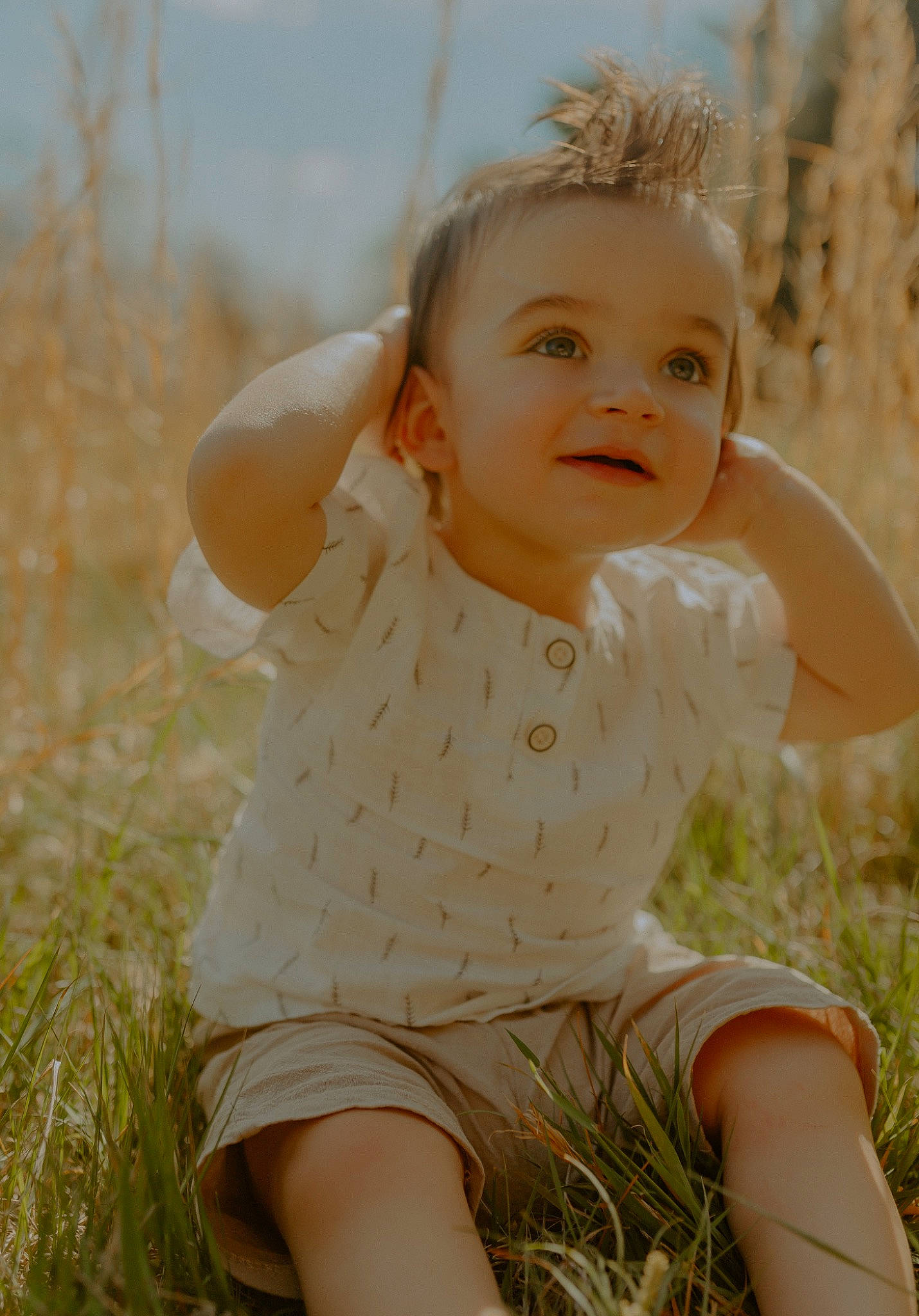 Camdyn joined the competition — help win amazing prizes! baby, baby_toddler_clothing, eye, flash_photography, grass, grass_family, grassland, happy, iris, lip, meadow, people_in_nature, person, plant, skin, sky, sleeve, smile, standing, sunlight