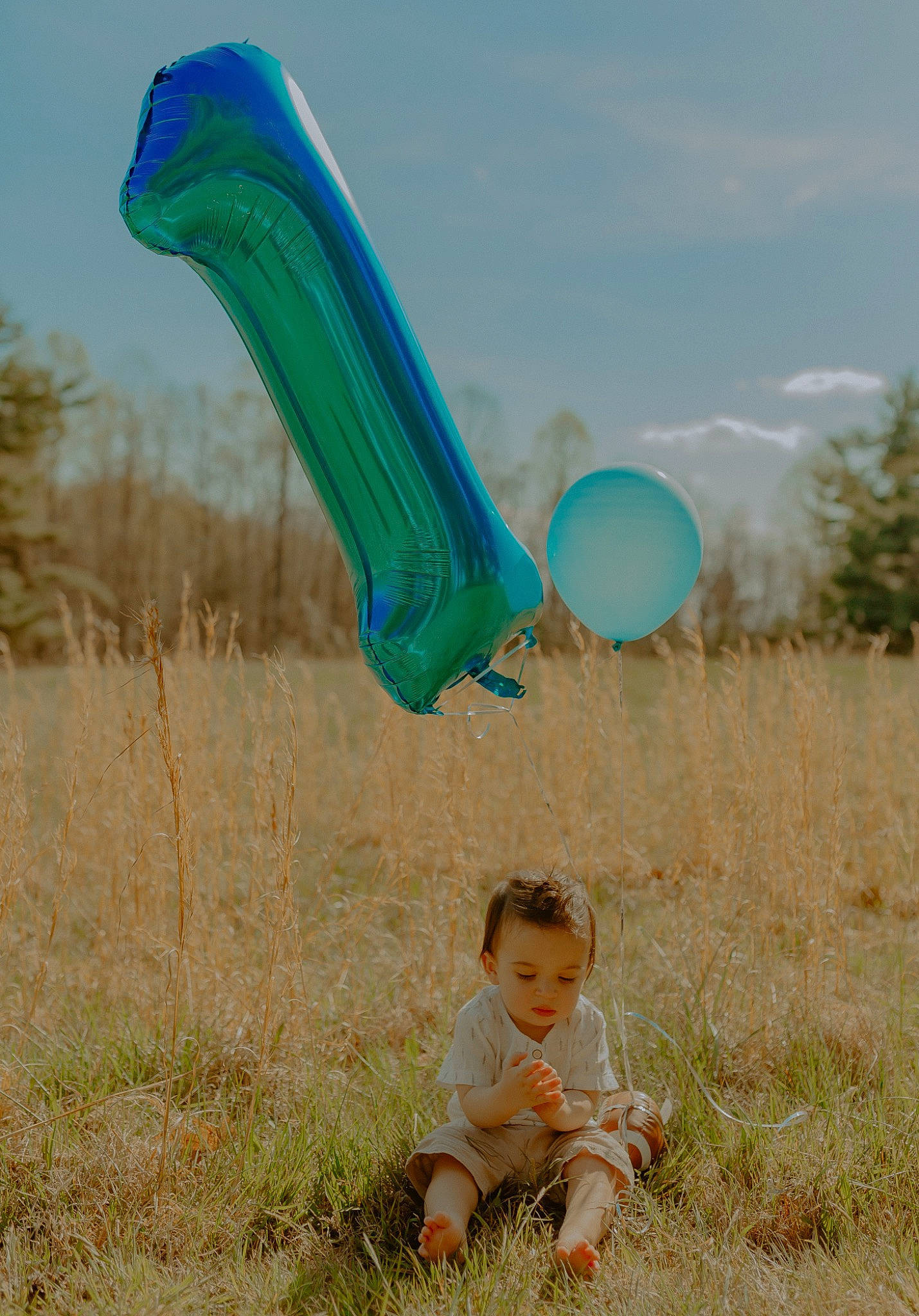 Camdyn is registered to the contest to win money with this photo: baby, baby_toddler_clothing, balloon, child, cloud, fashion_accessory, fun, grass, grassland, happy, landscape, leisure, people_in_nature, person, plant, recreation, sky, summer, toddler, tree