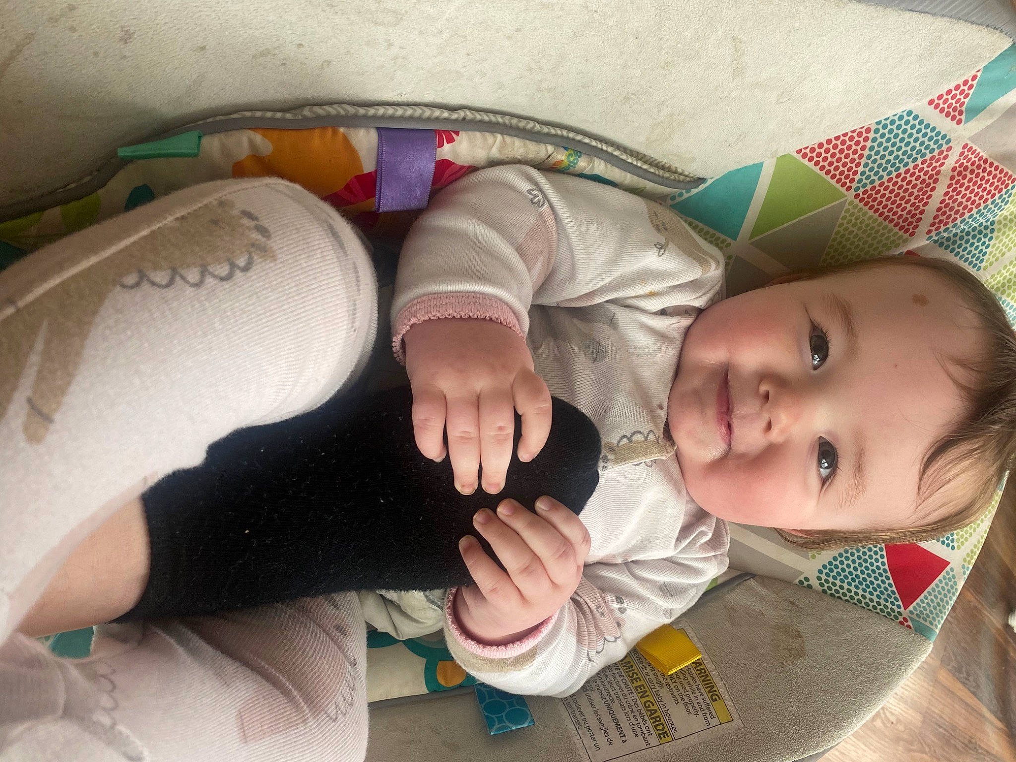 Paisleigh joined the competition — help win amazing prizes! baby, baby_products, baby_toddler_clothing, carmine, cheek, child, comfort, finger, foot, gesture, hand, human_leg, joy, knee, nail, person, sitting, skin, sock, textile