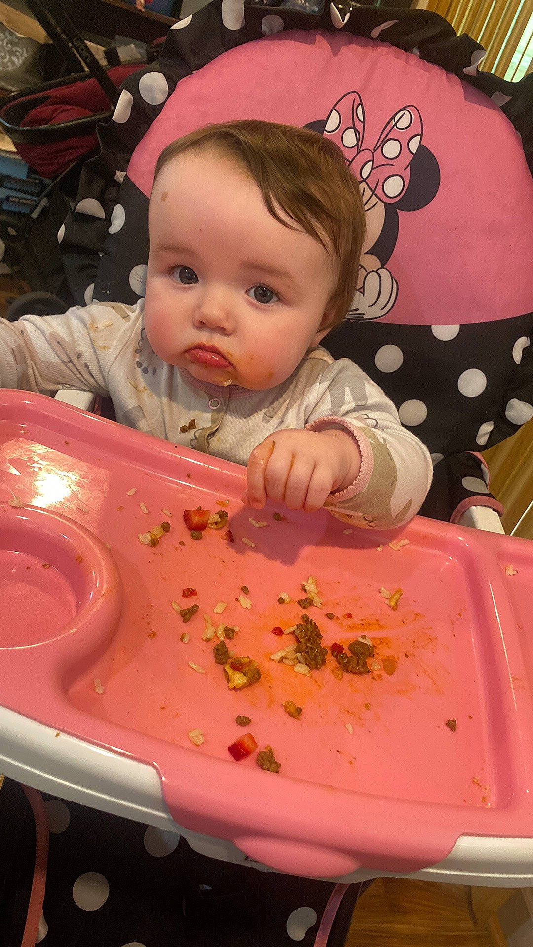 Paisleigh joined the competition — help win amazing prizes! baby, baby_food, baby_products, baby_toddler_clothing, bathing, cheek, child, comfort_food, cuisine, dishware, eye, fun, person, pink, plate, product, recipe, sitting, sweetness, tableware