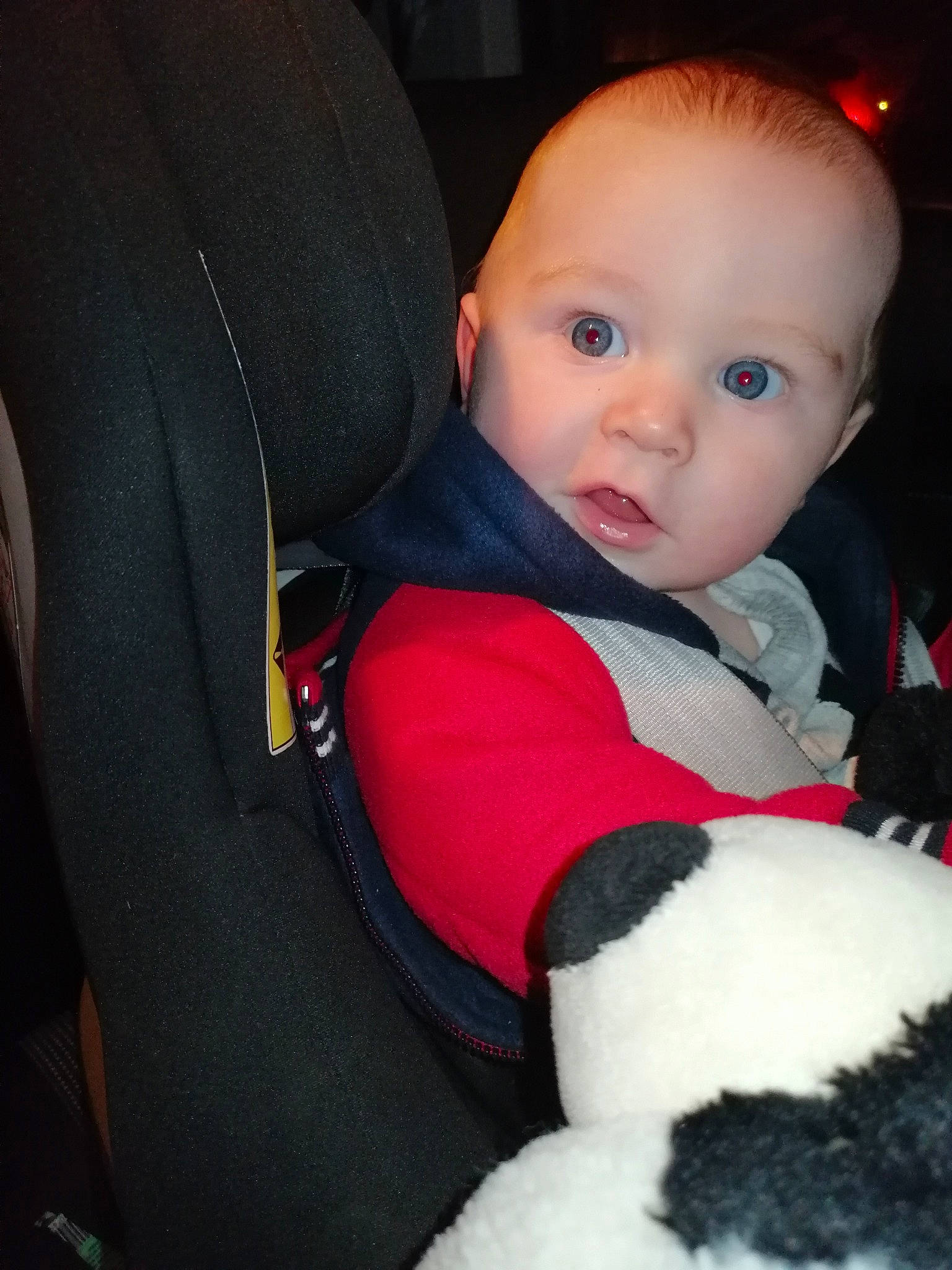 Robin participe au concours pour gagner de l'argent avec cette photo : baby, baby_in_car_seat, car_seat, cheek, child, person, skin, surprise, toddler