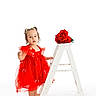 Natalie joined the competition — help win amazing prizes! child, toddler, girl, portrait, red_dress, dress, red_clothing, flowers, rose, ladder, studio, white_background, standing, outdoor_free, fashion, hair_bows, barefoot, young_child, floral, photography