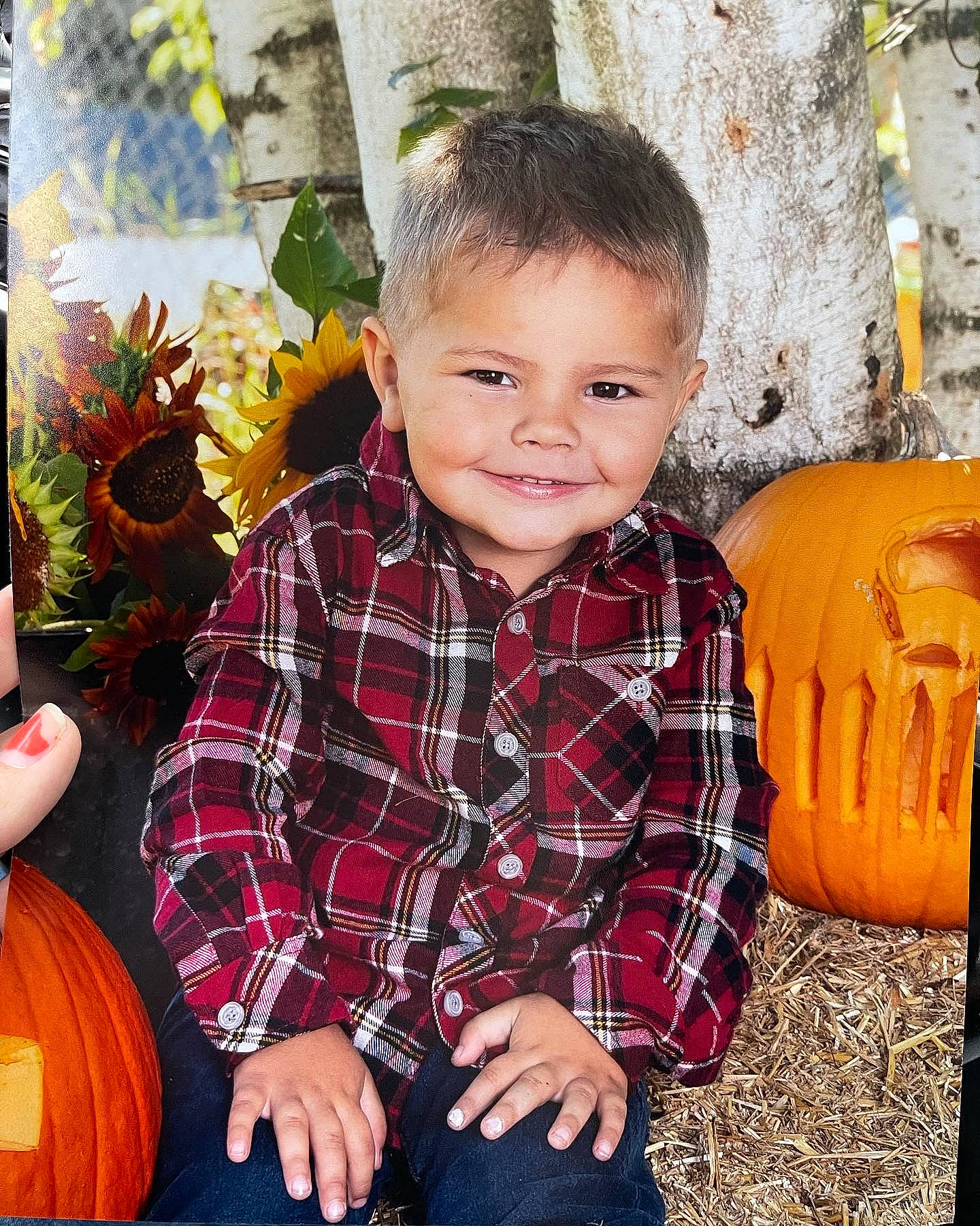 Leland joined the competition — help win amazing prizes! calabaza, cool, eye, face, facial_expression, hair, hairstyle, happy, head, human_body, joy, leg, orange, people_in_nature, person, plaid, plant, pumpkin, shirt, smile