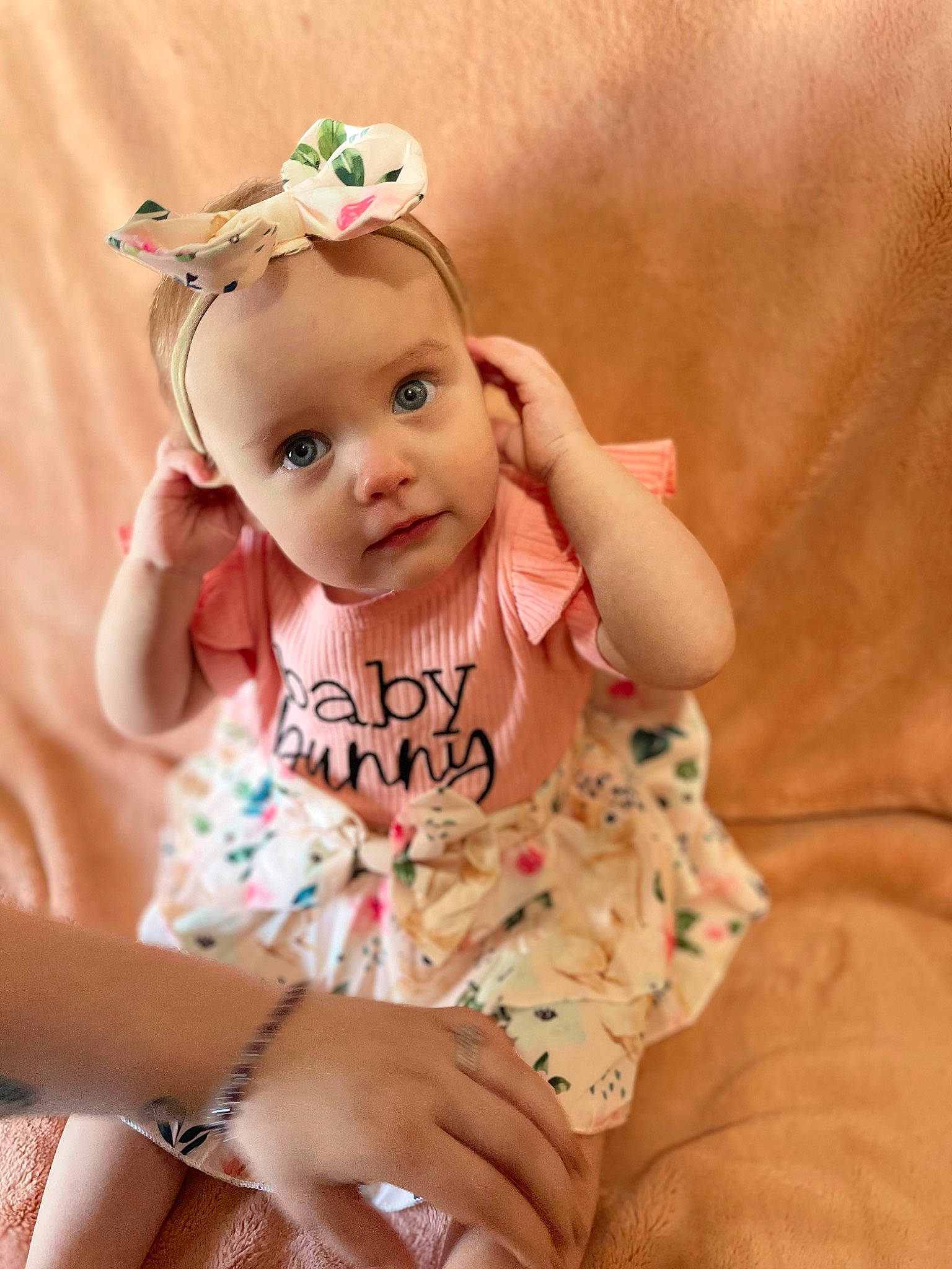 Haisley joined the competition — help win amazing prizes! arm, baby, baby_toddler_clothing, dress, eye, face, finger, hand, happy, head, human_body, iris, nail, person, pink, skin, sleeve, smile, textile, thumb