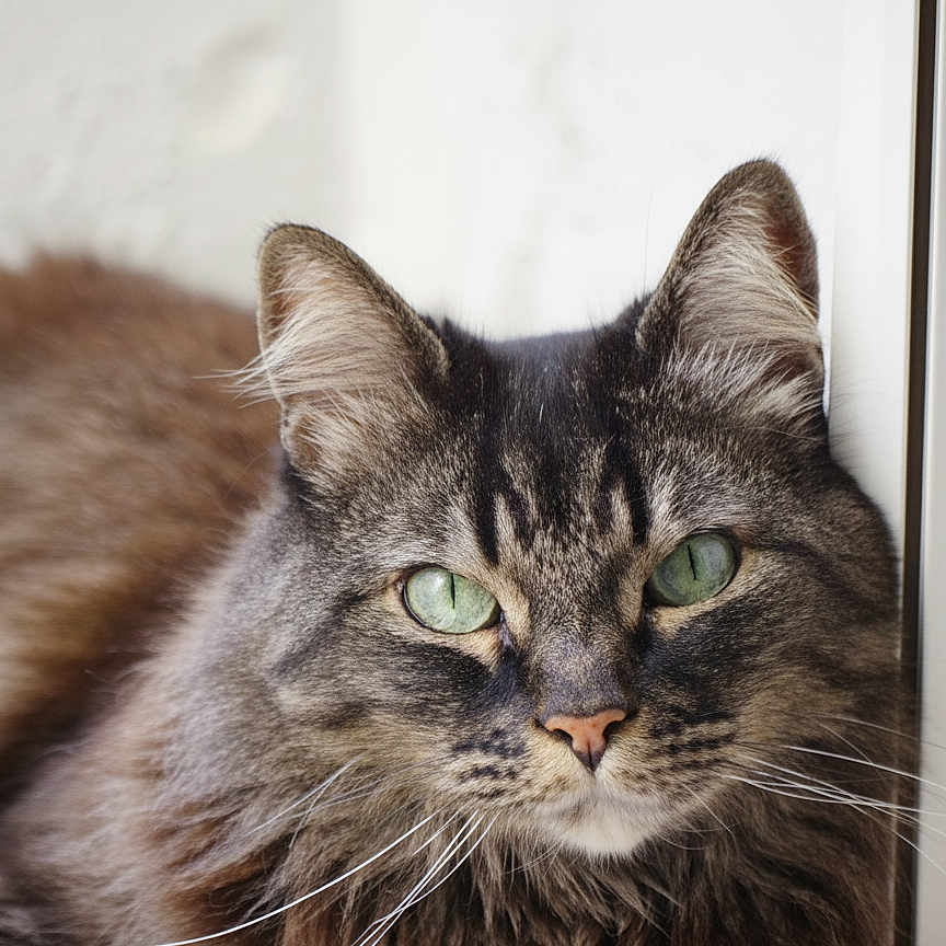Fleurina joined the competition — help win amazing prizes! animal, cat, close_up, cute, domestic_cat, ears, face, feline, fluffy, fur, green_eyes, indoor, looking, nose, pet, portrait, relaxed, resting, tabby, whiskers