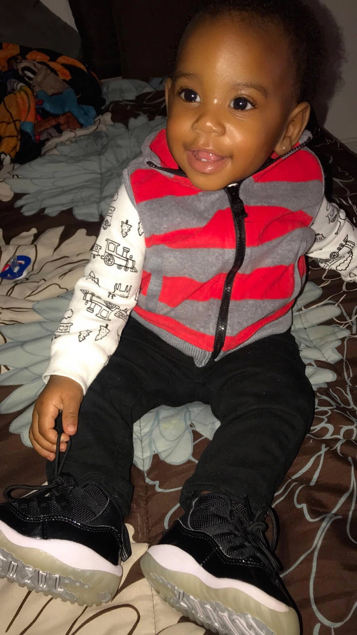 Mccoy joined the competition — help win amazing prizes! baby_toddler_clothing, black, black_hair, cheek, cool, eye, face, fashion, fun, happy, head, human, joy, leg, people, person, skin, sleeve, smile, sneakers