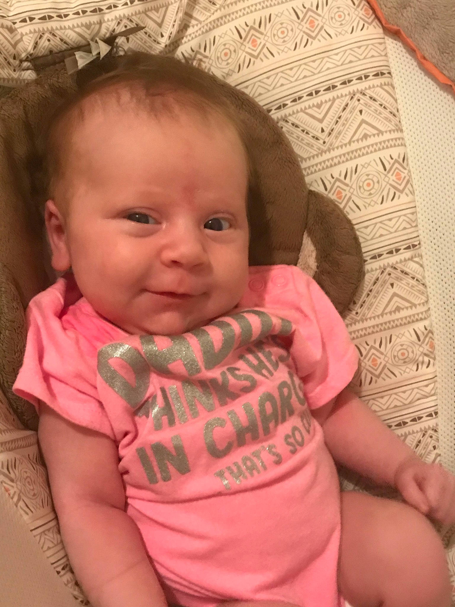 Lakelyn is registered to the contest to win money with this photo: baby, baby_toddler_clothing, cheek, chin, eye, eyebrow, eyelash, forehead, hair, happy, iris, lip, mouth, neck, nose, person, pink, skin, sleeve, smile