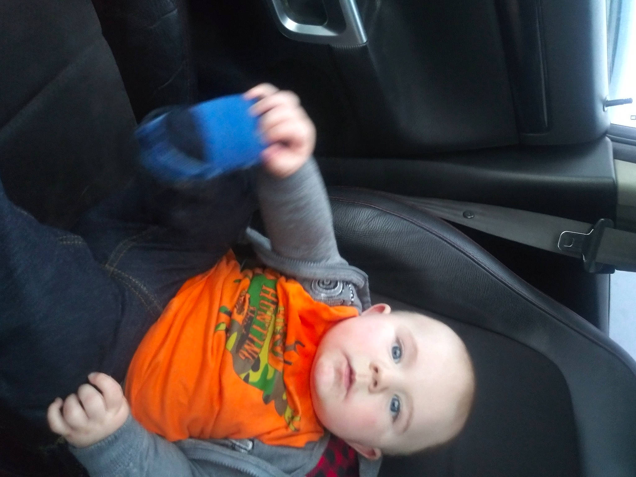 Cayde is registered to the contest to win money with this photo: auto_part, car, car_seat, child, cool, driving, family_car, finger, fun, hand, luxury_vehicle, passenger, person, plant, toddler, vacation, vehicle