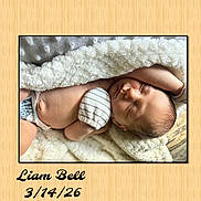 Liam joined the competition — help win amazing prizes! newborn, baby, sleeping, blanket, soft, infant, cute, cozy, portrait, closeup, resting, peaceful, child, wooden_frame, text_overlay, name, date, skin, indoors, toddler