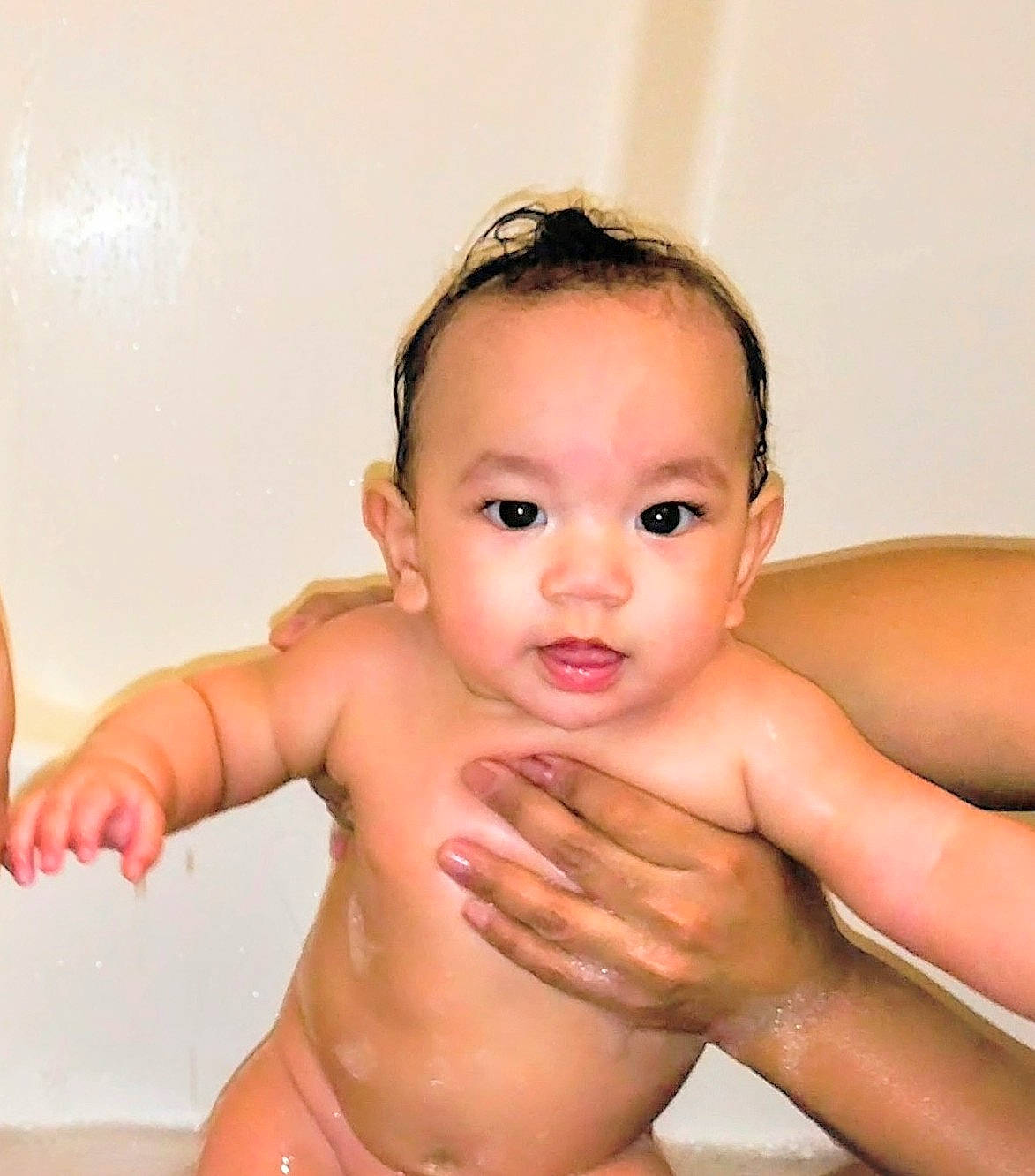 Aspen Lee joined the competition — help win amazing prizes! arm, baby, baby_bathing, bathing, black_hair, cheek, chest, ear, eyelash, finger, gesture, hand, happy, iris, neck, nose, person, shoulder, skin, stomach