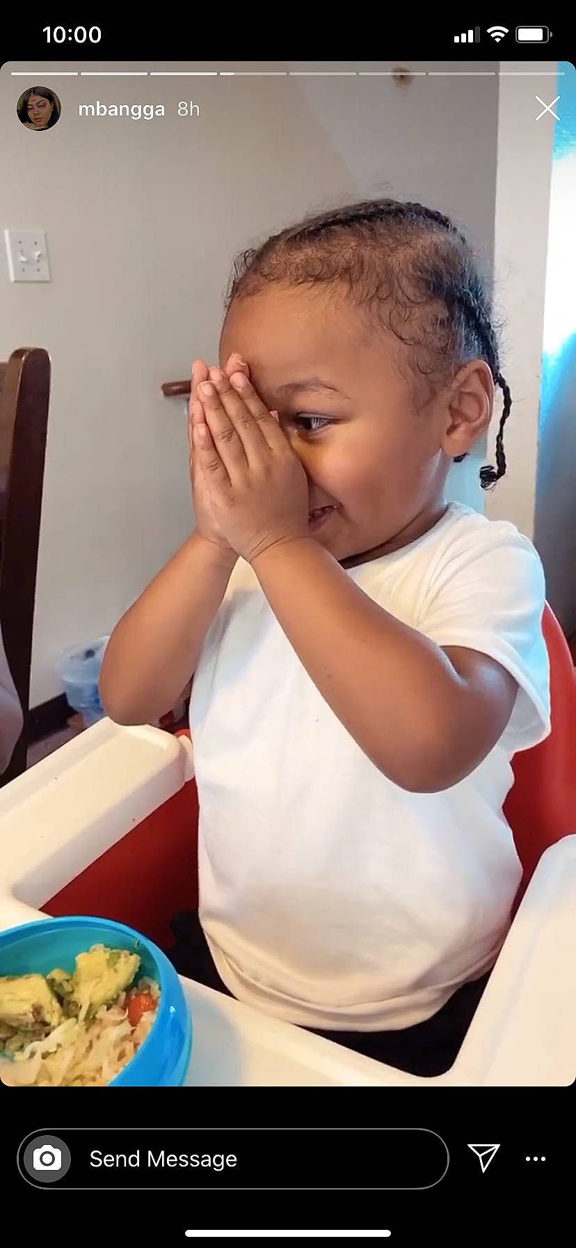 Lamont is registered to the contest to win money with this photo: baby, child, comfort_food, dish, ear, eating, food, nose, person, toddler