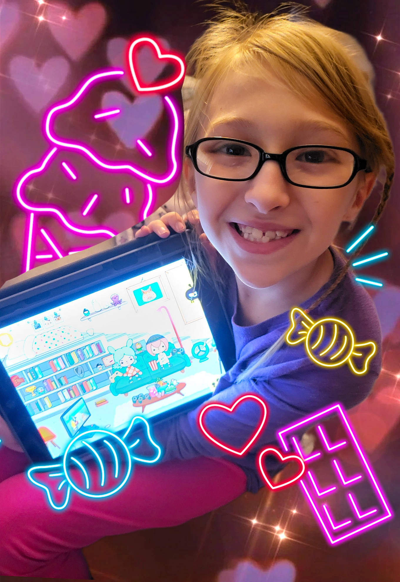 Vivene joined the competition — help win amazing prizes! display_device, electric_blue, electronic_signage, entertainment, event, eyewear, font, fun, gadget, glasses, graphic_design, happy, joy, machine, magenta, neon, person, purple, recreation, smile