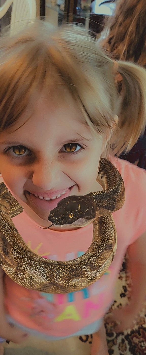 Katerina joined the competition — help win amazing prizes! bangs, beauty, brown_hair, cheek, eye, eyelash, happy, iris, lip, mouth, organ, pattern, person, python, reptile, scaled_reptile, serpent, smile, snake, terrestrial_animal