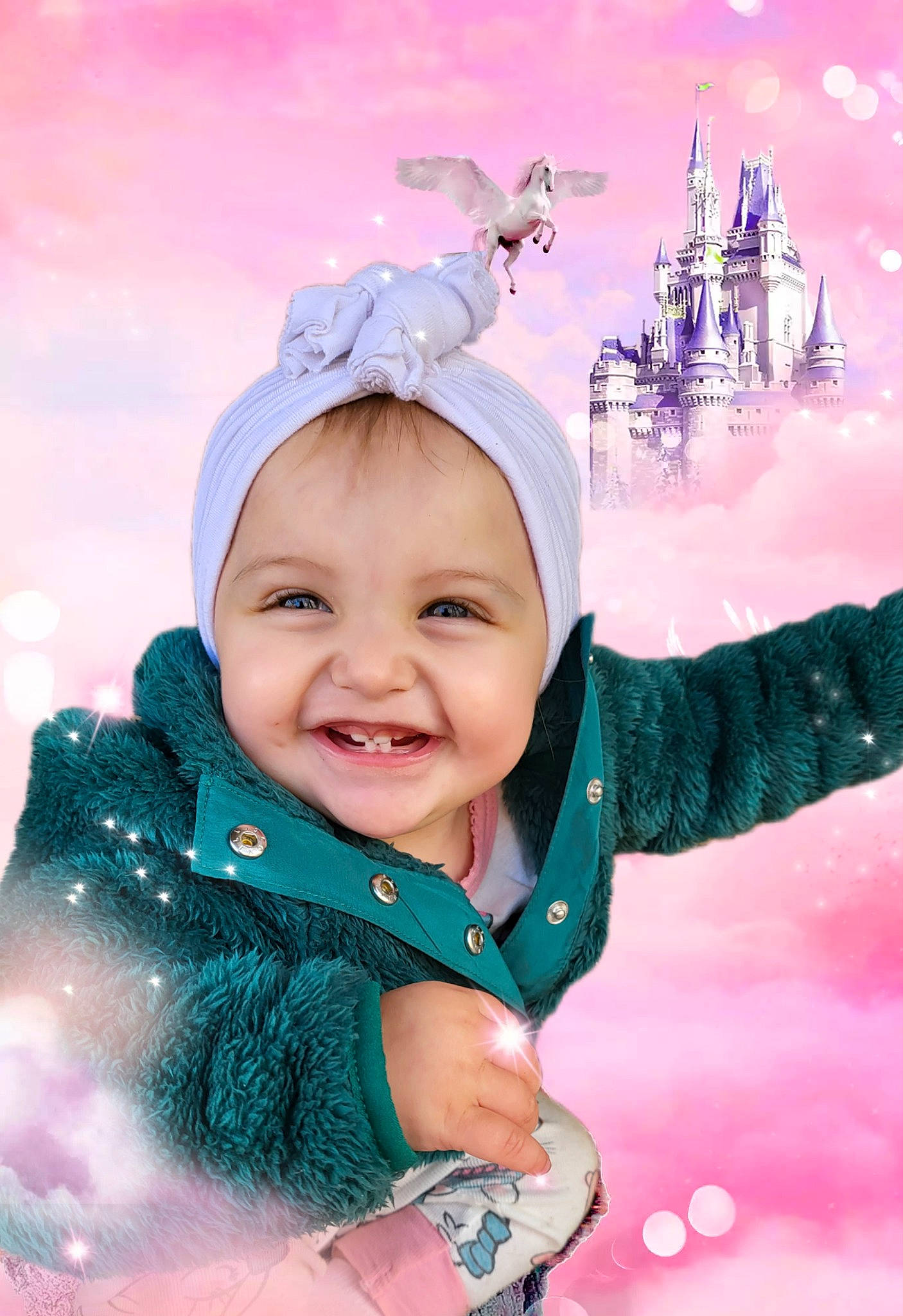 Ember is registered to the contest to win money with this photo: baby, baby_toddler_clothing, cap, child, christmas, christmas_eve, cloud, event, freezing, fun, gesture, happy, headwear, holiday, joy, magenta, people_in_nature, person, pink, sky