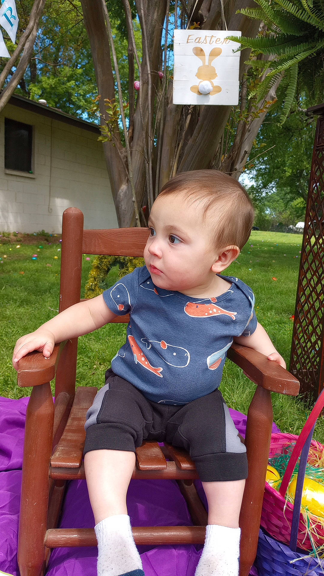 Shaden joined the competition — help win amazing prizes! baby, baby_products, baby_toddler_clothing, child, electric_blue, fun, grass, green, happy, leisure, magenta, person, plant, play, purple, recreation, sitting, t_shirt, toddler, tree
