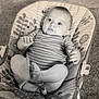 Alaric joined the competition — help win amazing prizes! baby, baby_seat, black_and_white, carpet, child, comfort, cute, indoors, infant, looking_up, monochrome, patterned_fabric, playful, portrait, seat, small_feet, small_hands, smiling, striped_clothing, young