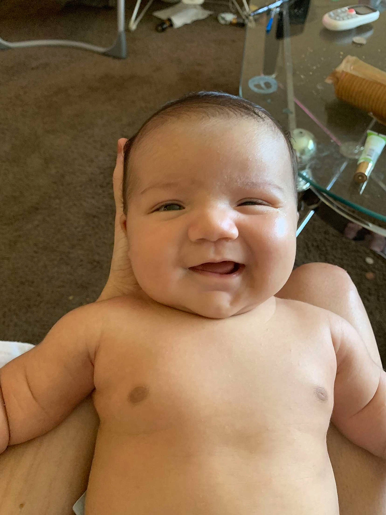 Elijah is registered to the contest to win money with this photo: baby, barechested, cheek, chest, child, chin, face, facial_expression, forehead, head, joy, lip, mouth, muscle, neck, nose, person, skin, smile, toddler