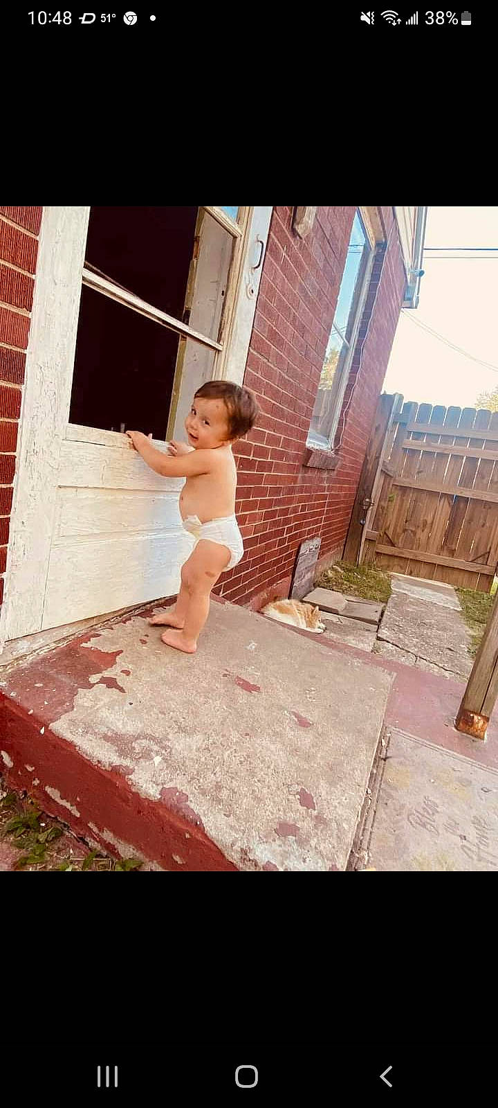 Grant joined the competition — help win amazing prizes! barechested, brick, brickwork, child, concrete, flash_photography, flesh, flooring, fun, grass, happy, human_leg, leisure, person, room, sitting, soil, stock_photography, toddler, window