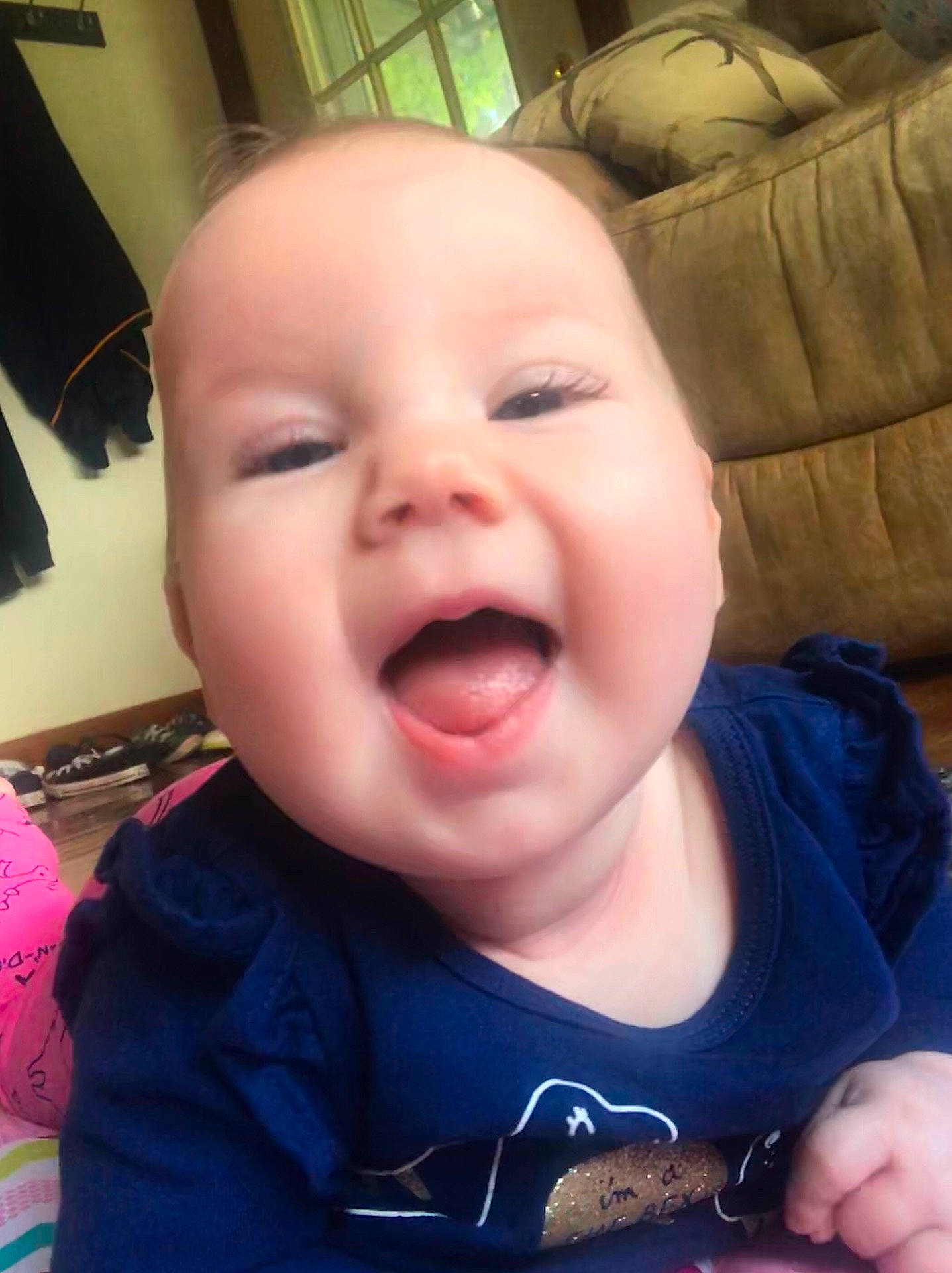 Emerlyn joined the competition — help win amazing prizes! cheek, child, chin, ear, eyebrow, face, facial_expression, finger, forehead, head, infant, laughter, lip, mouth, nose, person, skin, smile, toddler, tongue