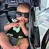 Grayson joined the competition — help win amazing prizes! baby, stroller, sunglasses, teether, child, infant, outdoor, seatbelt, foot, hand, clothing, plastic, shade, summer, cute, person, relaxing, baby_toy, baby_accessory, portrait