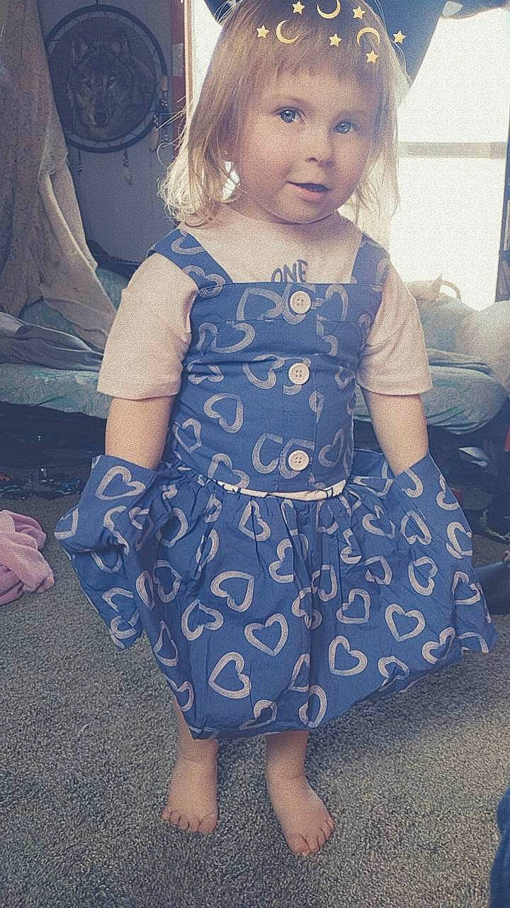 Zaylee is registered to the contest to win money with this photo: baby_toddler_clothing, beauty, blue, day_dress, dress, electric_blue, facial_expression, fashion, hand, happy, human, iris, one_piece_garment, people, person, shoulder, skin, sleeve, toddler, waist