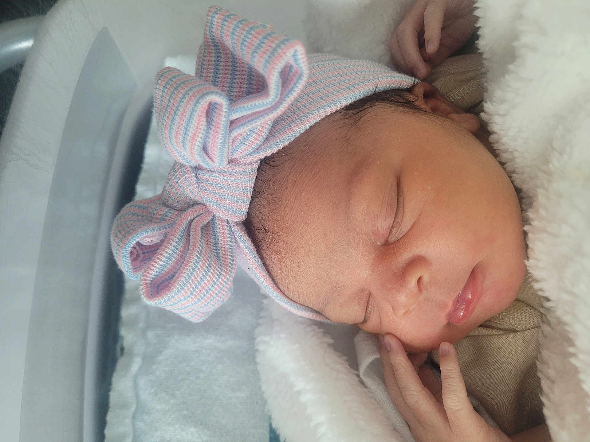 Chioma joined the competition — help win amazing prizes! newborn, baby, sleeping, blanket, bow, hat, face, hand, hospital, bassinet, cozy, soft, pastel, infant, cute, peaceful, resting, child, portrait, closeup