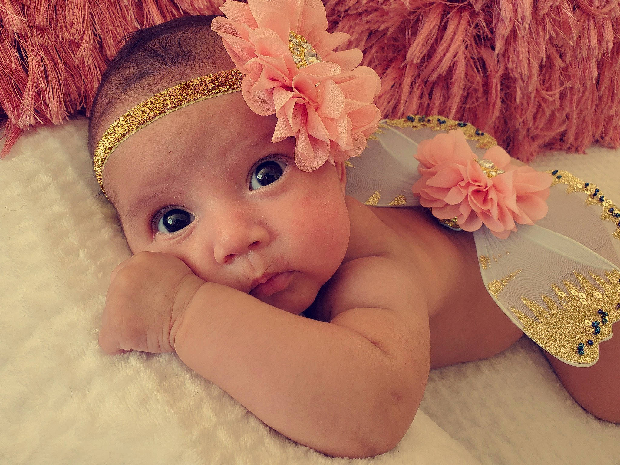 Naya joined the competition — help win amazing prizes! artificial_flower, baby, baby_toddler_clothing, cheek, child, costume, costume_accessory, cut_flowers, embellishment, floral_design, hair_accessory, headband, headgear, headpiece, peach, person, petal, photography, pink, skin