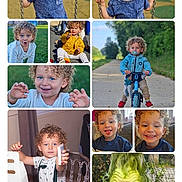 Cameron joined the competition — help win amazing prizes! child, toddler, curly_hair, smiling, swing, outdoor, bike, playground, blue_jacket, yellow_jacket, indoor, funny_face, tongue_out, happy, green_grinch, portrait, nature, grass, pavement, play