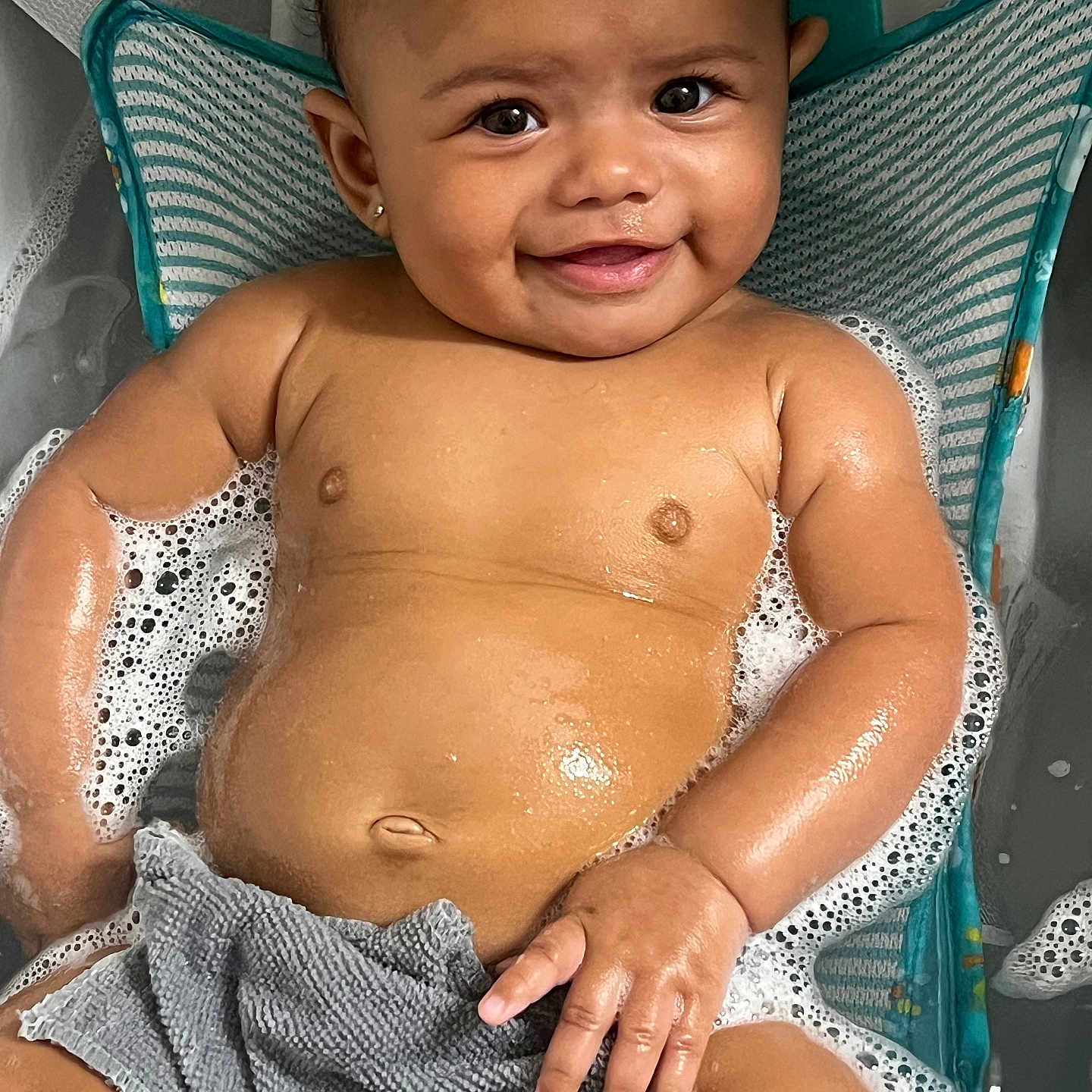 Emberlynn joined the competition — help win amazing prizes! baby, babylaughing, bathing, bathroom, bathtub, bodypart, face, finger, hand, happy, head, indoors, person, photography, portrait, room, sitting, smile, summer, tub