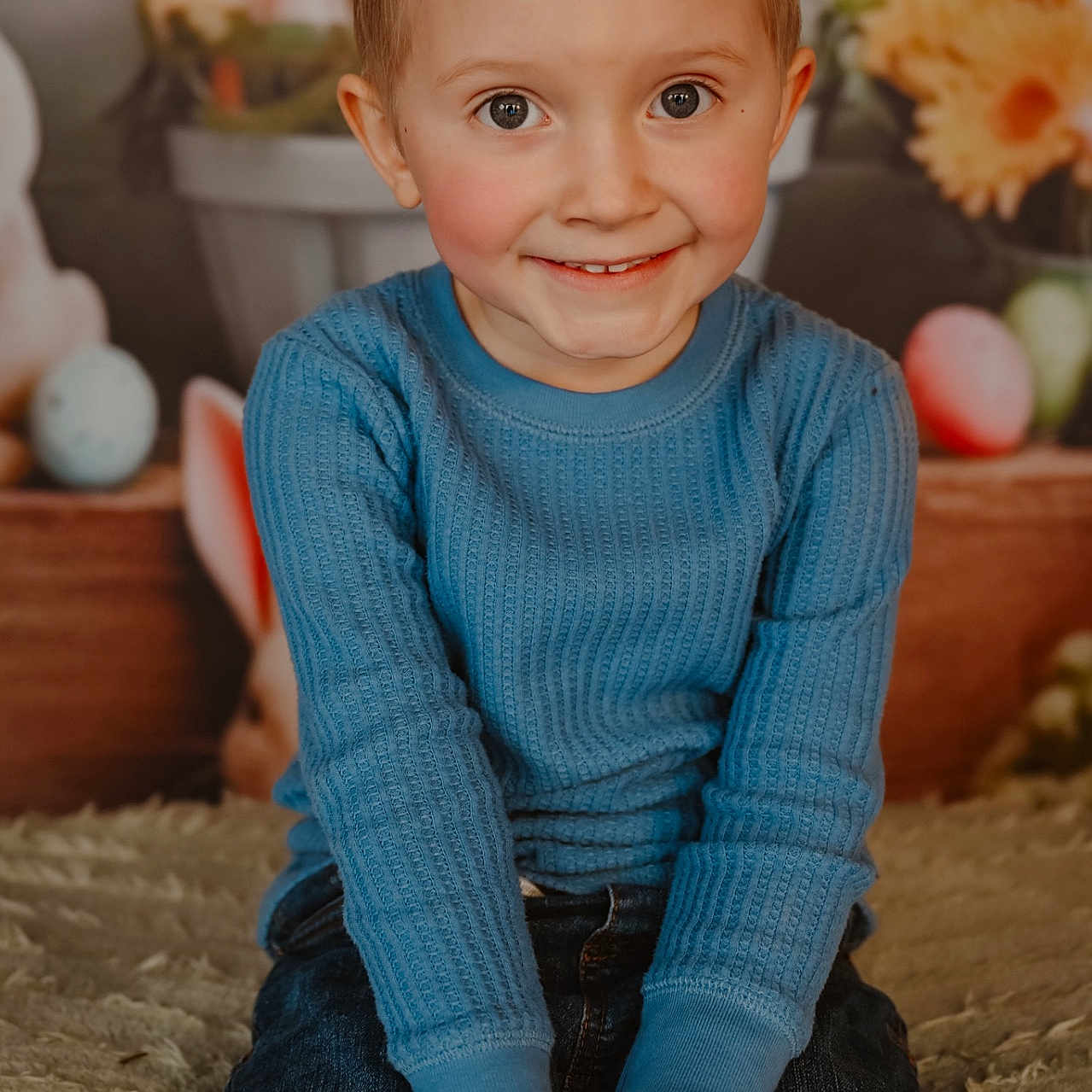 Sawyer joined the competition — help win amazing prizes! bodypart, boy, child, clothing, face, finger, hand, happy, head, jeans, knitwear, male, pants, person, photography, portrait, sitting, sleeve, smile, sweater