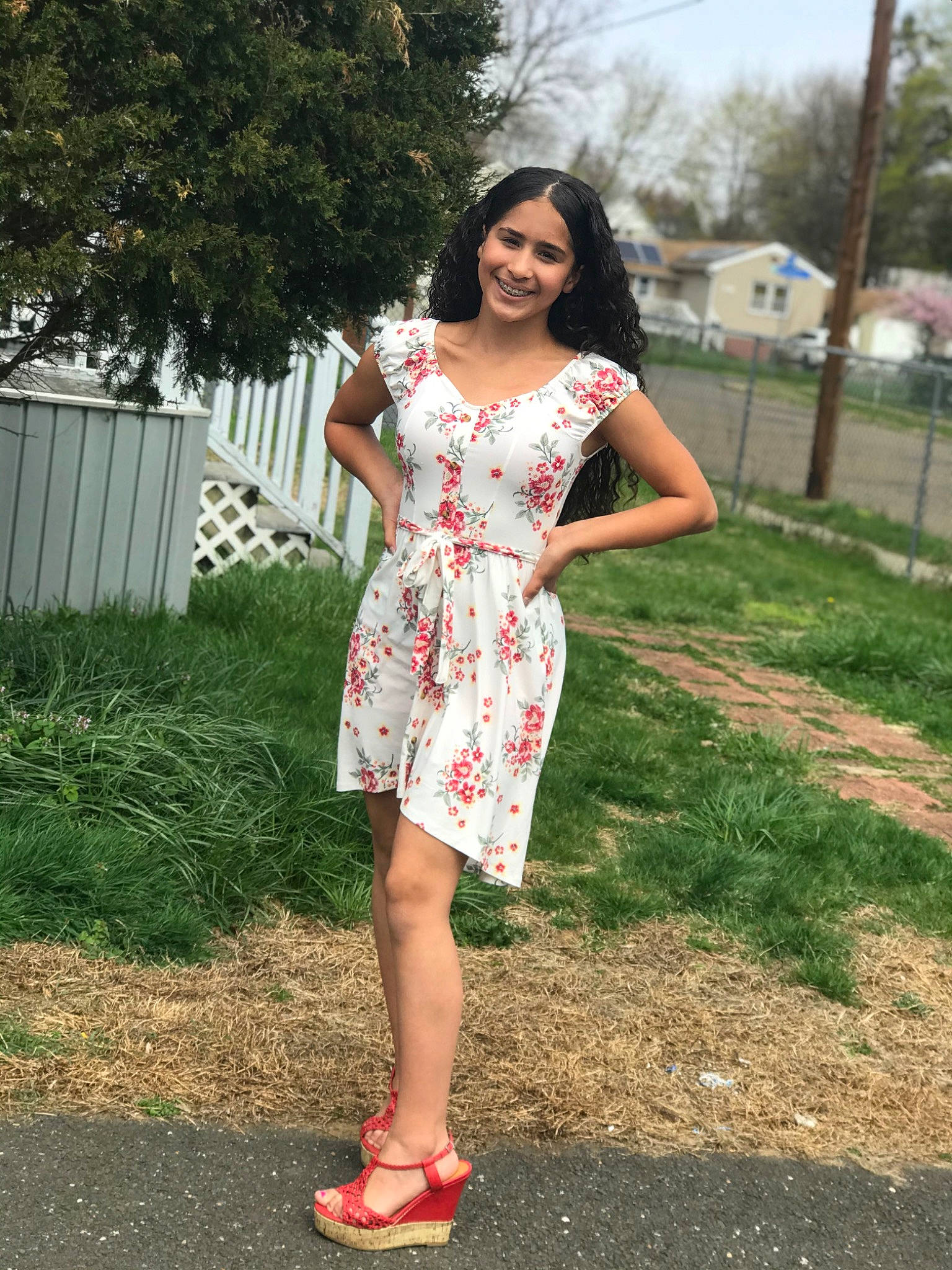 Joeanna is registered to the contest to win money with this photo: clothing, day_dress, dress, fashion, fashion_design, footwear, grass, joy, leg, long_hair, pattern, person, photo_shoot, photography, pink, shoe, shoulder, street_fashion, summer, waist