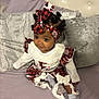 Malani joined the competition — help win amazing prizes! baby, bed, child, christmas_clothing, curious, cute, fabric, headband, home, indoors, infant, pillow, portrait, red_and_black_checkered, seated, smiling, socks, soft_toys, white_shirt, young_child