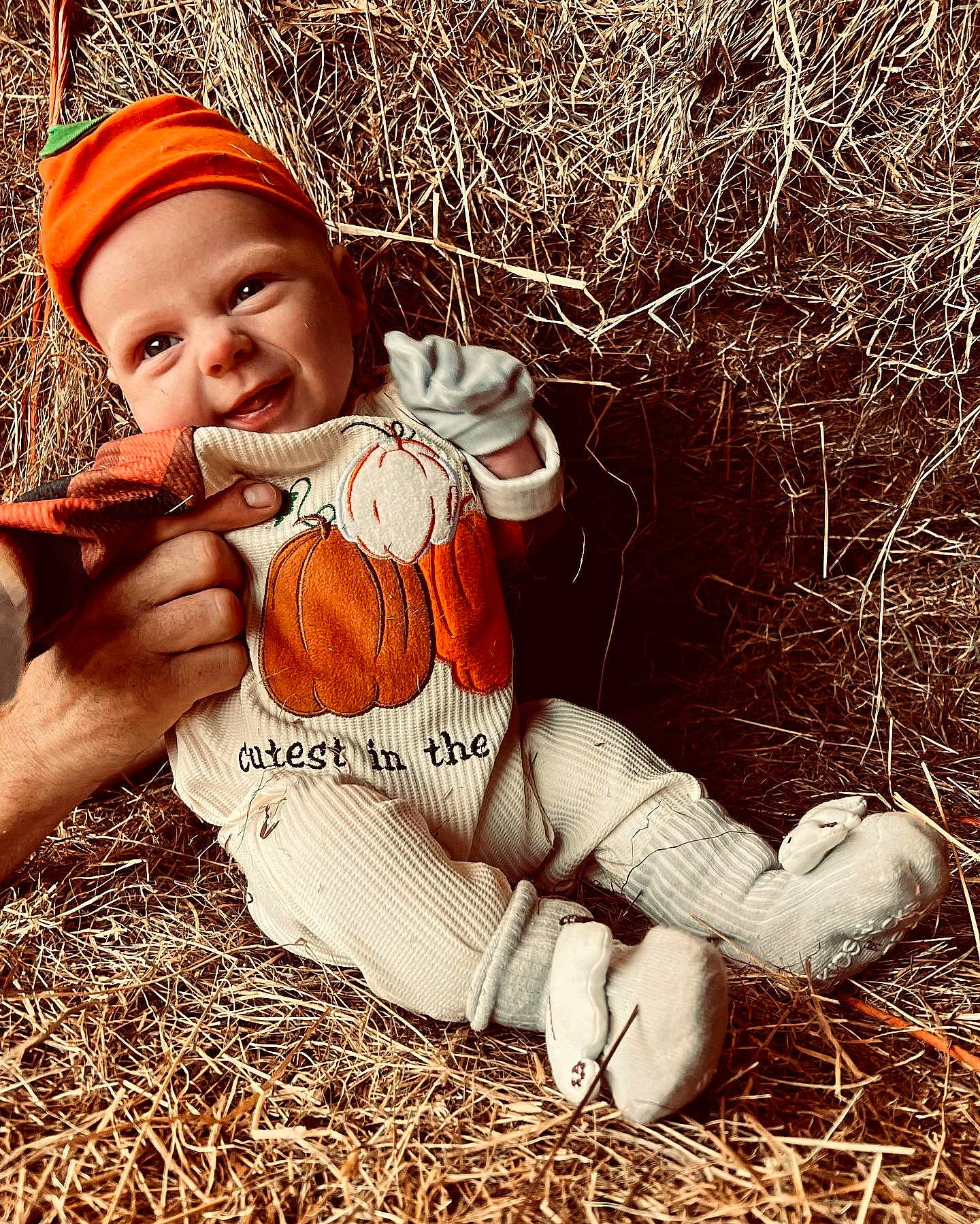 Fred joined the competition — help win amazing prizes! autumn, child, elbow, eye, face, grass, happy, hat, head, human_leg, people_in_nature, person, plant, sitting, smile, soil, thumb, toddler, tree, vertebrate