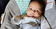 Leo joined the competition — help win amazing prizes! baby, infant, child, portrait, smiling, sitting, bouncer, baby_seat, indoor, nursery, clothing, onesie, sheep_pattern, blanket, furniture, dresser, head, face, cozy, photography