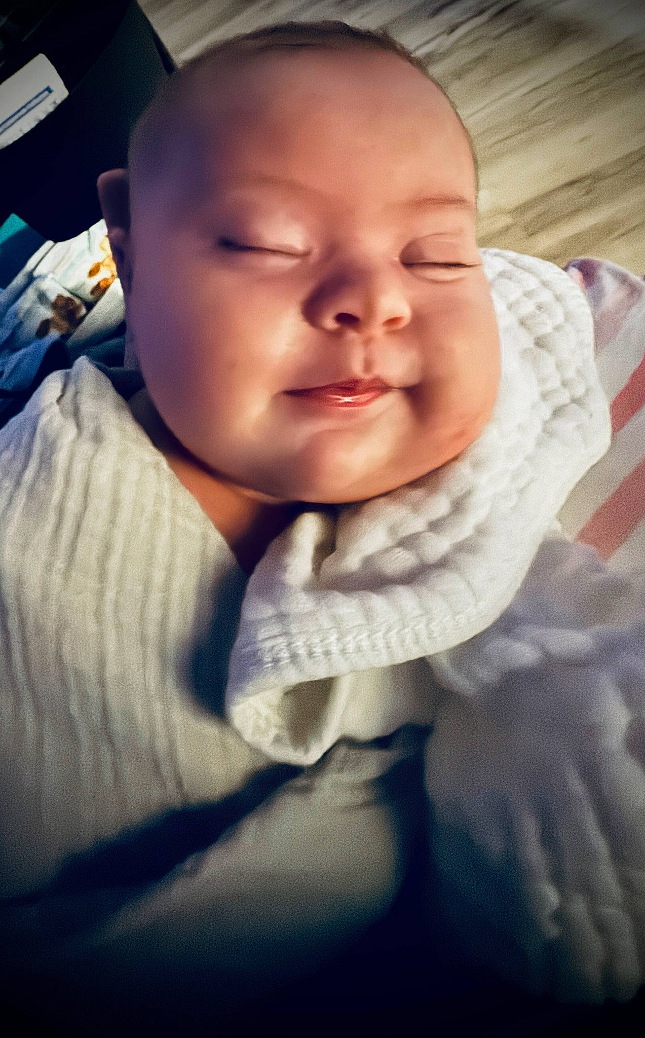 Lelah is registered to the contest to win money with this photo: baby, baby_products, baby_toddler_clothing, cheek, child, comfort, fun, happy, iris, linens, lip, mouth, neck, nose, person, room, shawl, sitting, sleeve, smile