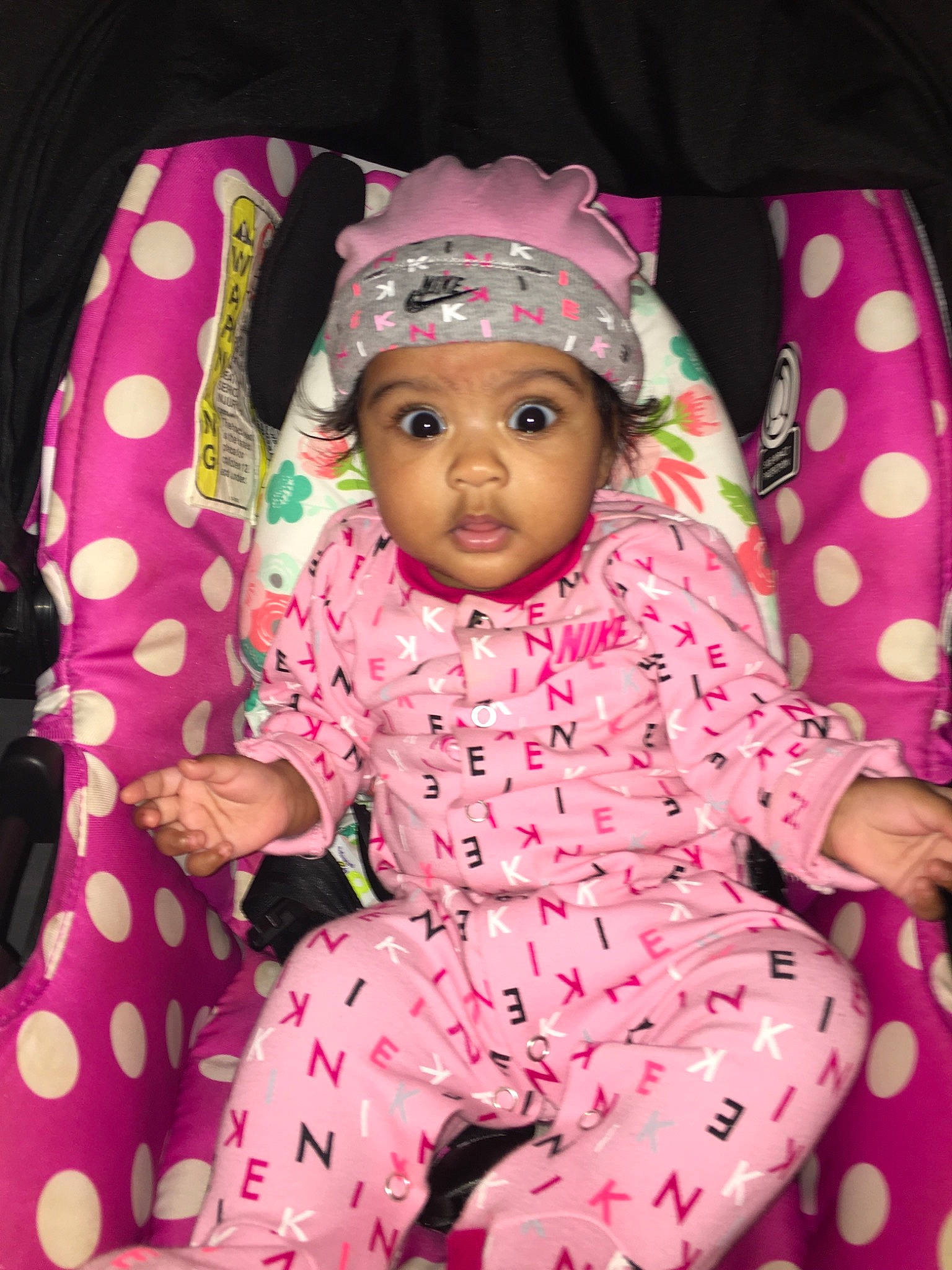 Rosalina White is registered to the contest to win money with this photo: baby, cheek, child, design, hair_accessory, headwear, magenta, pattern, person, pink, polka_dot, toddler