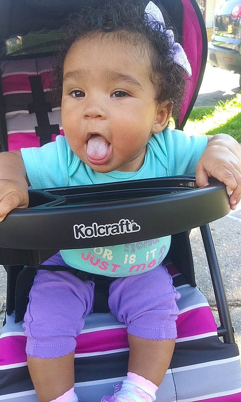 Aniya joined the competition — help win amazing prizes! abdomen, arm, baby_products, child, cool, fun, girl, infant, person, pink, product, purple, sitting, skin, smile, toddler