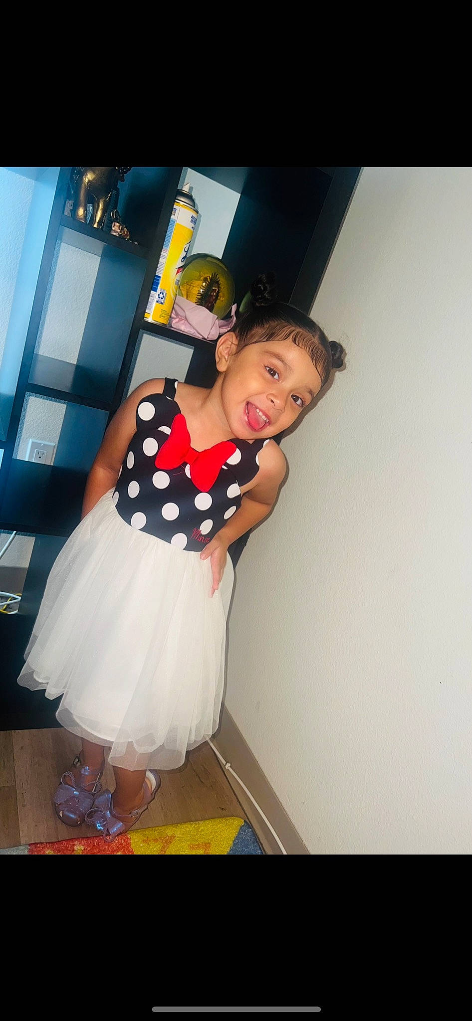 Aubree joined the competition — help win amazing prizes! baby_toddler_clothing, cocktail_dress, day_dress, door, event, fashion_design, flash_photography, formal_wear, fun, happy, human_leg, magenta, one_piece_garment, pattern, person, room, sleeve, smile, thigh, toddler