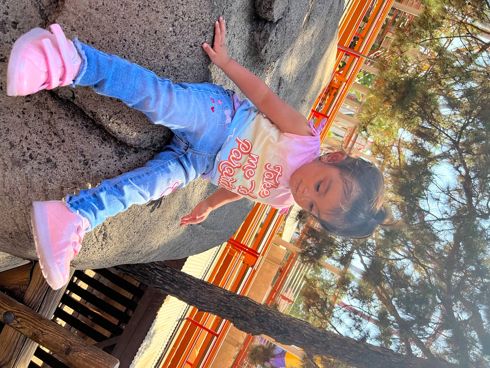 Alaia joined the competition — help win amazing prizes! child, city, cool, denim, electric_blue, fun, happy, leisure, line, outdoor_play_equipment, people_in_nature, person, play, public_space, recreation, red, shadow, soil, tree, walking_shoe