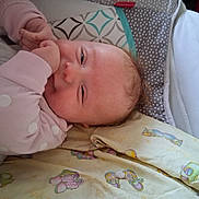 Charlotte joined the competition — help win amazing prizes! baby, blanket, child, comfortable, cozy, cute, face, hand_near_face, head, indoors, infant, lying_down, patterned_blanket, person, pink_clothing, polka_dots, resting, sleepy, soft_lighting, young_child