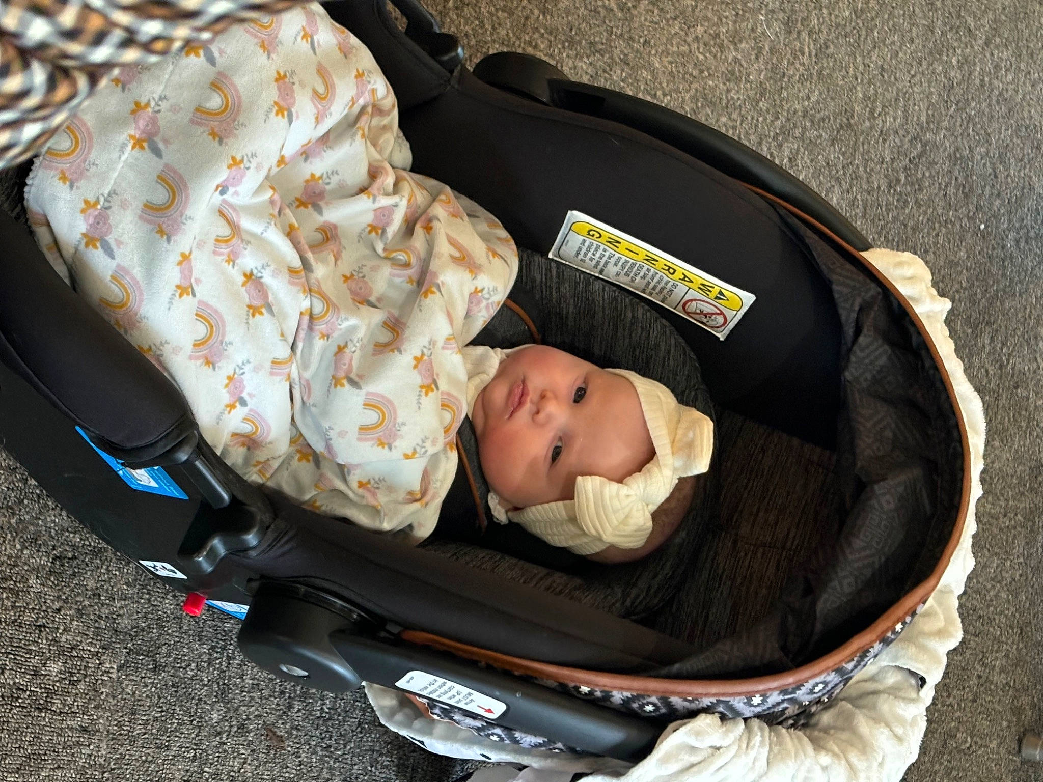 Paisley Mae is registered to the contest to win money with this photo: baby, baby_carriage, baby_products, baby_safety, baby_sleeping, baby_toddler_clothing, bag, car_seat, child, comfort, headwear, infant_bed, person, sitting, toddler