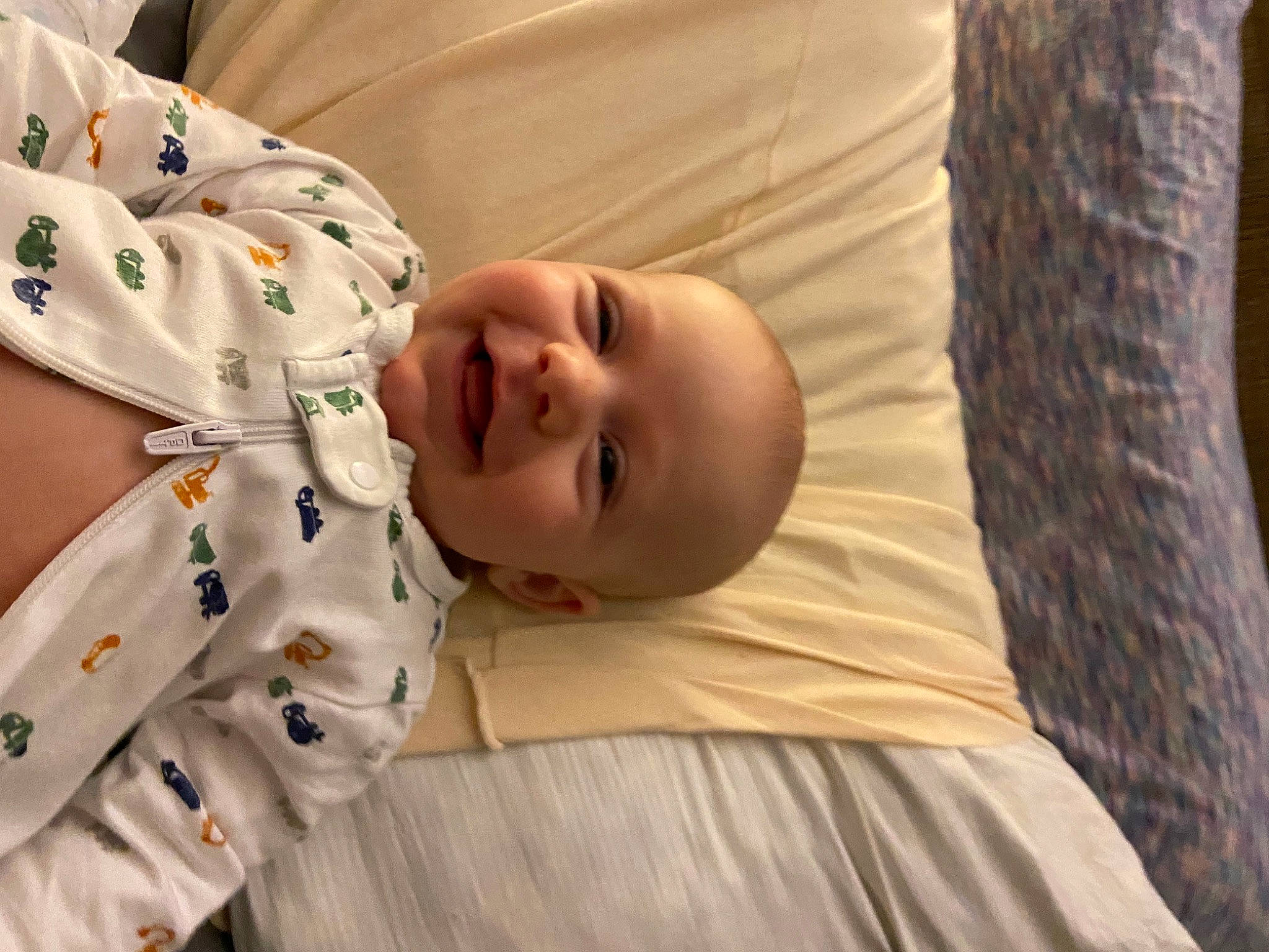 Holden joined the competition — help win amazing prizes! baby, baby_products, baby_toddler_clothing, child, comfort, facial_expression, flooring, happy, human, joy, linens, mammal, pattern, person, skin, sleeve, smile, t_shirt, textile, toddler