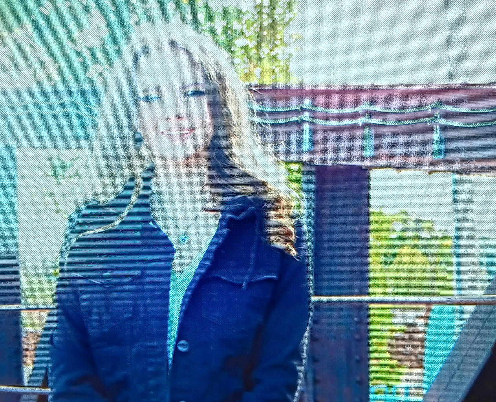 Faith is registered to the contest to win money with this photo: blazer, blond, brown_hair, cool, denim, electric_blue, facial_expression, fashion_design, formal_wear, fur, grass, hairstyle, happy, jewellery, lip, long_hair, magenta, pattern, person, sleeve