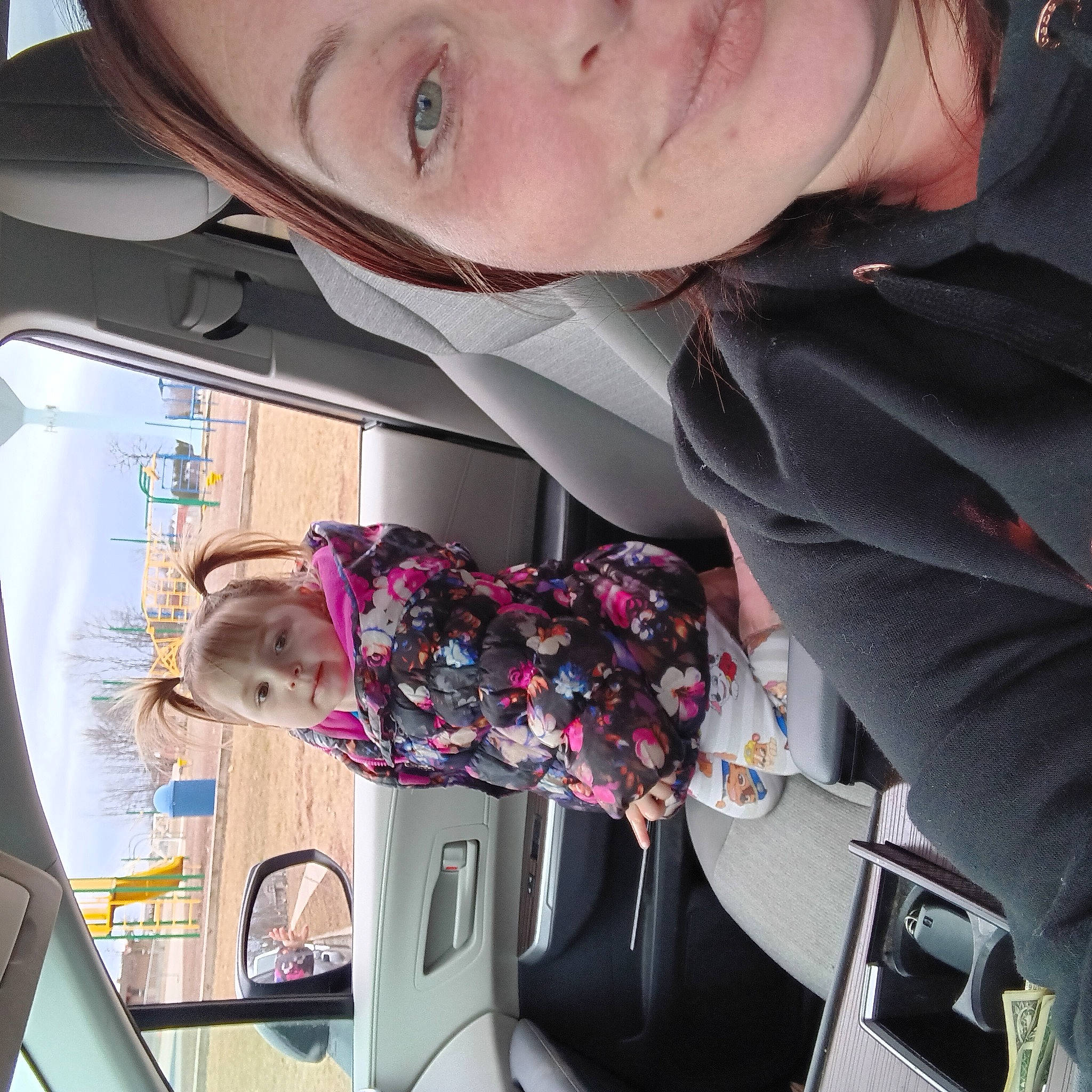 Bella is registered to the contest to win money with this photo: auto_part, automotive_design, automotive_exterior, automotive_window_part, car, car_seat, child, eyelash, eyewear, family_car, fun, gesture, happy, joy, luxury_vehicle, motor_vehicle, person, selfie, trunk, vacation