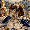 Mister joined the competition — help win amazing prizes! dog, puppy, crown, royal_cape, blue_velvet, gold_embroidery, plush_cushion, sign, castle, balcony, curtain, jewelry, portrait, cute, pet, luxury, royalty, decor, outdoor, scenic_view