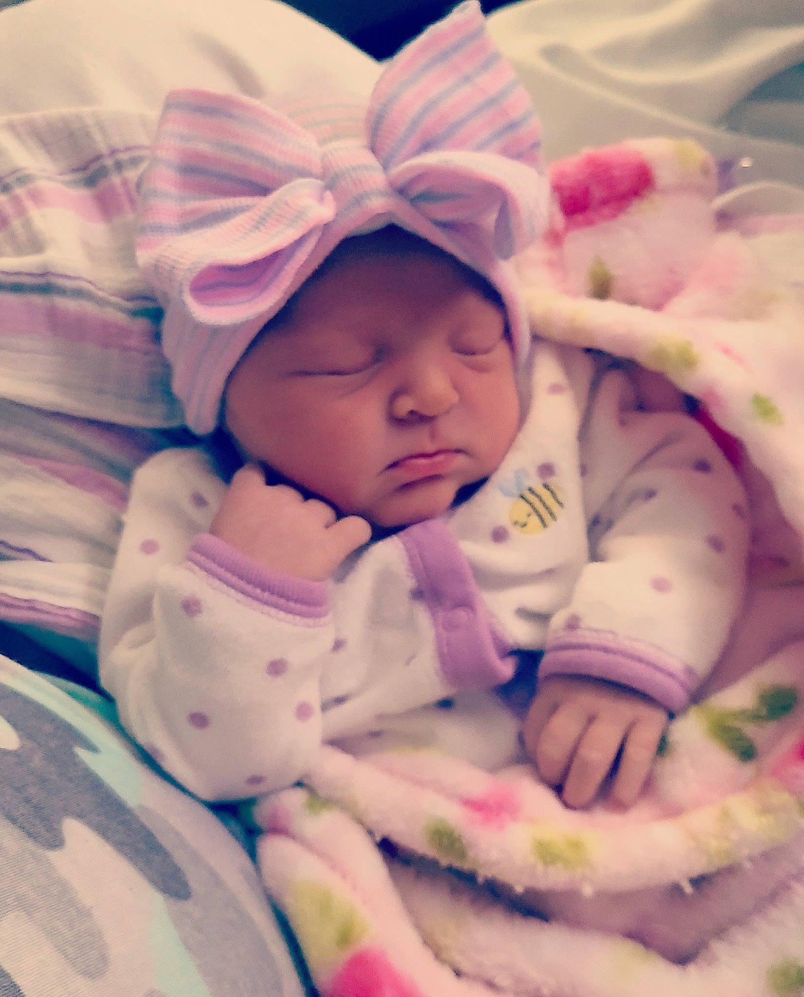 Violett joined the competition — help win amazing prizes! baby, baby_sleeping, baby_toddler_clothing, cheek, child, comfort, face, hand, happy, headwear, linens, lip, mouth, nose, person, pink, product, purple, skin, textile