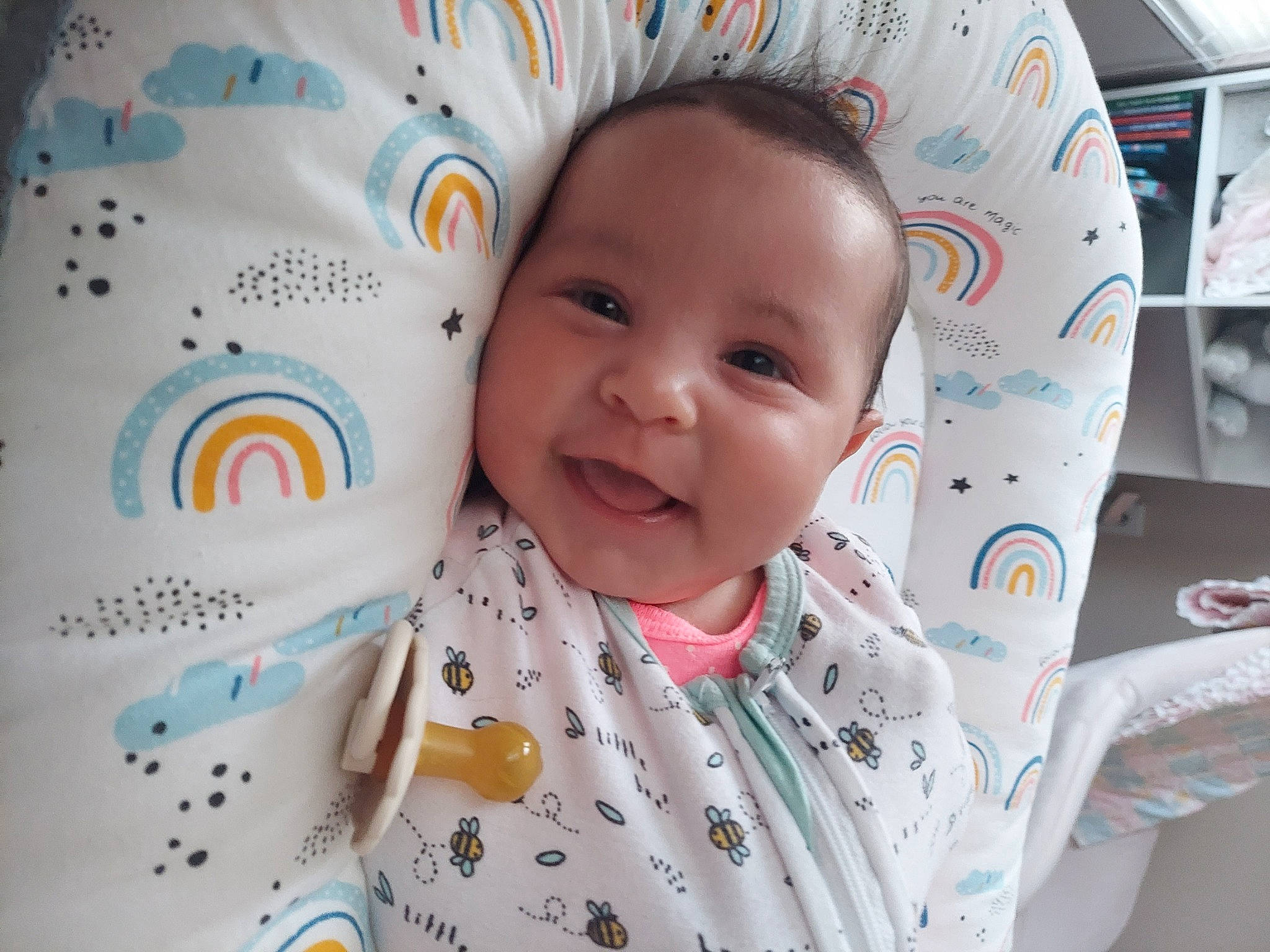 Kyrah joined the competition — help win amazing prizes! baby, baby_products, baby_toddler_clothing, cheek, child, chin, facial_expression, fun, happy, iris, joy, linens, nose, person, pink, product, room, skin, sleeve, smile