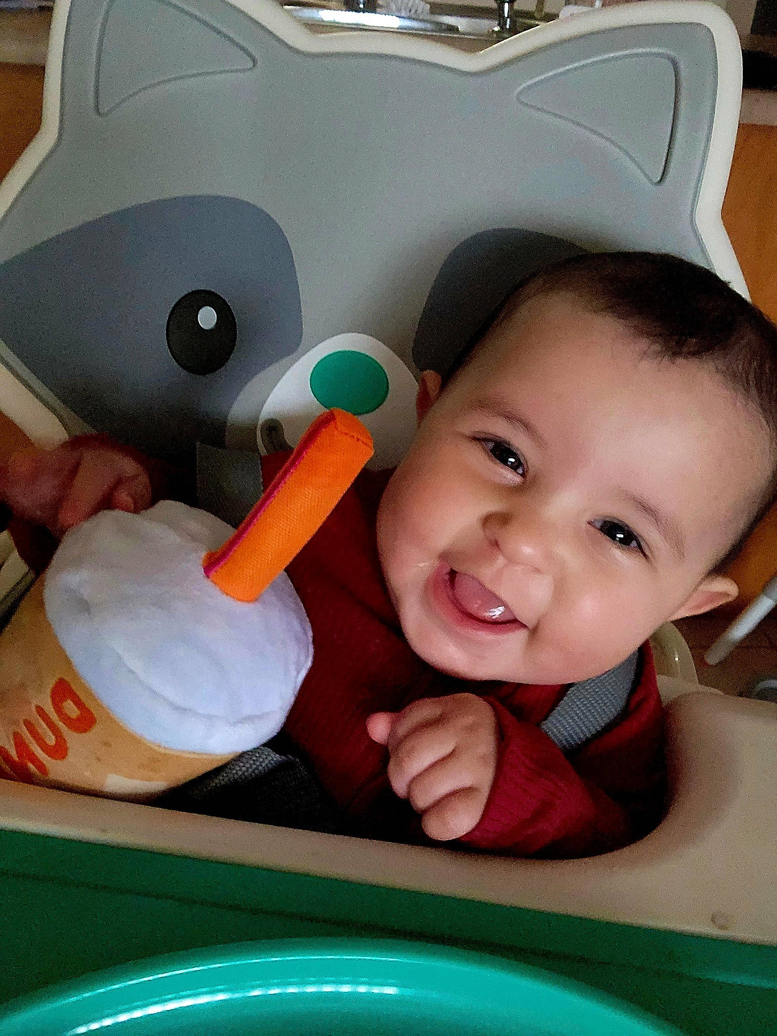Kyrah joined the competition — help win amazing prizes! baby, baby_playing_with_toys, baby_products, baby_toddler_clothing, baby_toys, child, facial_expression, finger, fun, green, happy, home_appliance, leisure, nose, person, plastic, play, room, smile, toddler
